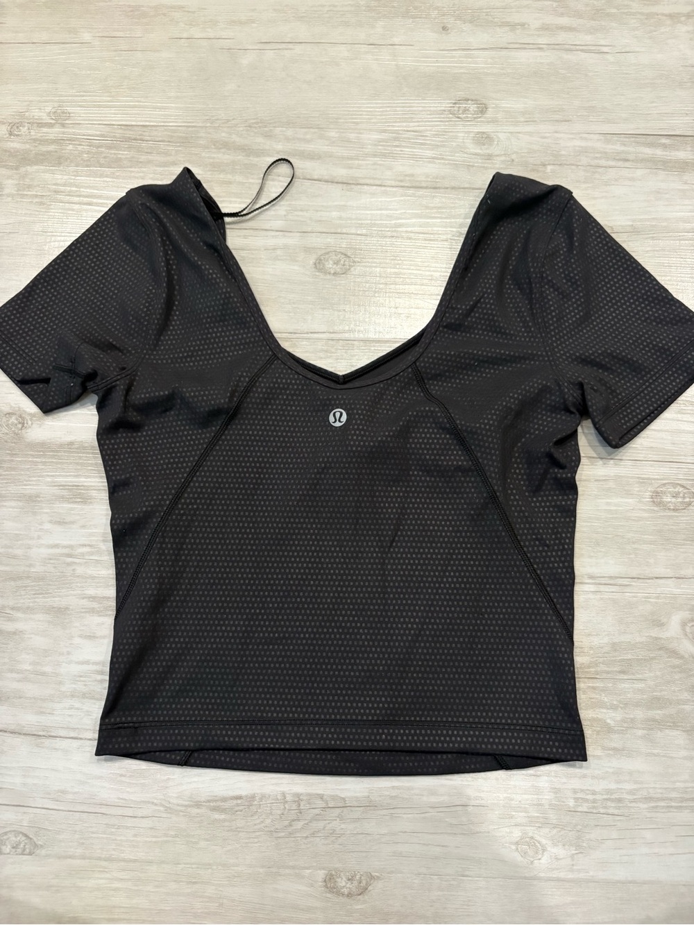 Lululemon Align Black Short Sleeve V-Neck Top with Grey Dots
